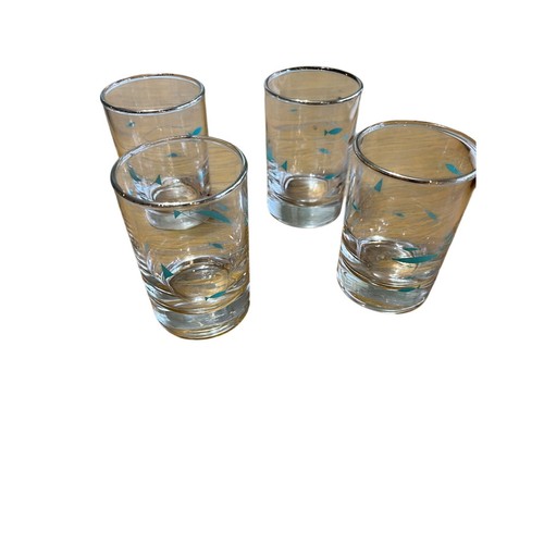 4 MCM Libbey Mediterranean Atomic Fish Glasses 3.5" 5 Oz Tumblers-Teal Platinum - Picture 1 of 4