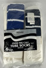 Vintage Sears Over The Calf Striped Tube Socks 6 Pair Mens Fits 10-14