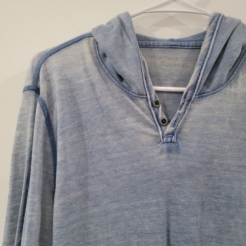 Lucky Brand Mens Venice Burnout Shirt Size Medium Hooded Henley Blue Skater Punk - Picture 3 of 6