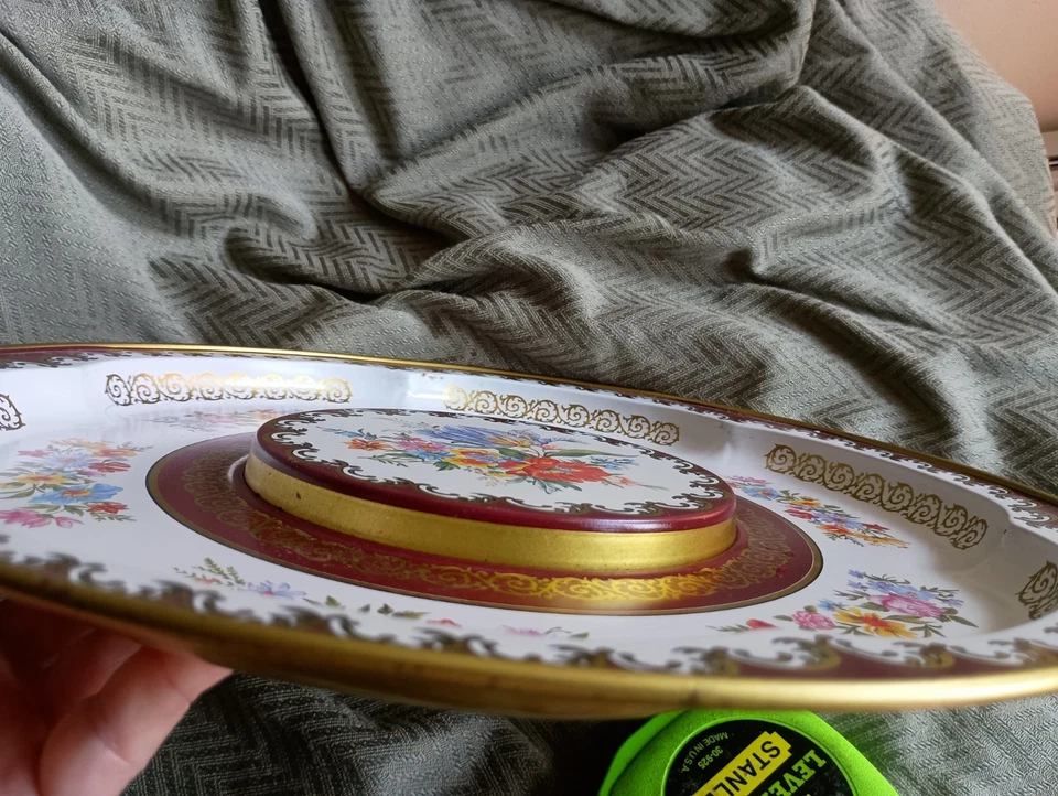 Metal Asian 13.5” Round Floral Raised Center Serving Platter Vintage England - Image 3 of 4