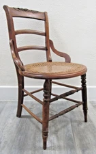 Antique Tell City Carved Rose Ladder Back Hip Hugger Cane Seat Chair 32.5" Tall