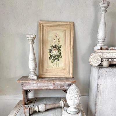 28x17 French Hand Painted Rose Oil Painting Vintage Shabby Country Cottage Wall
