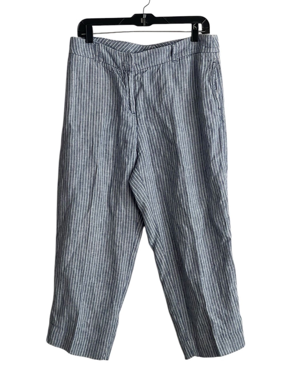 Chicos Linen Pants Sz 10 Linen Coastal Lagenlook Cottage Boho Blue White