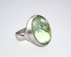 Vintage Silver Tone Bezel Set Foil Backed Oval Facet Green Paste Ring Size 7 — photo 4