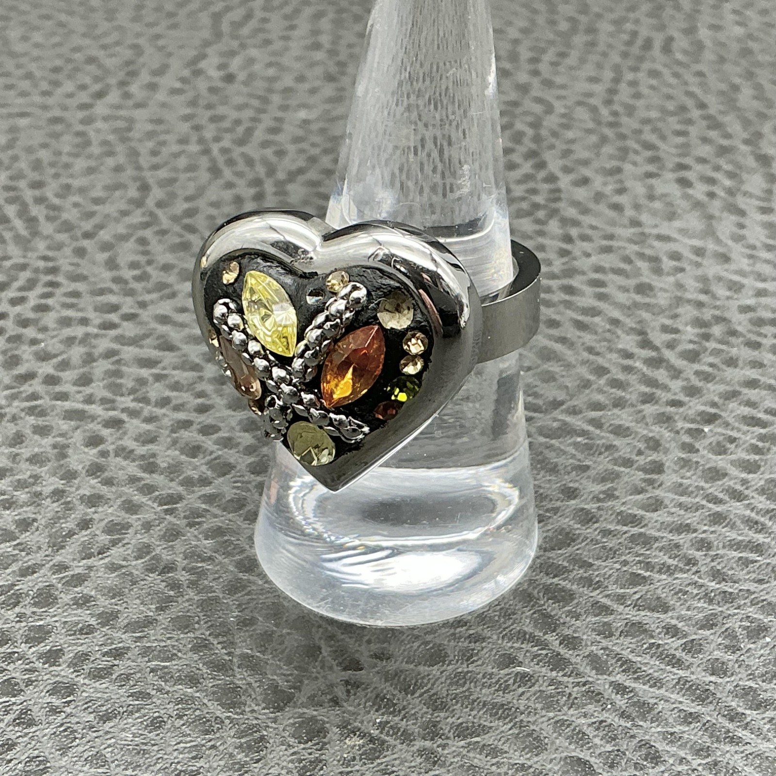 KC Heart Statement Ring Silver Tone Multicolor Cr… - image 1