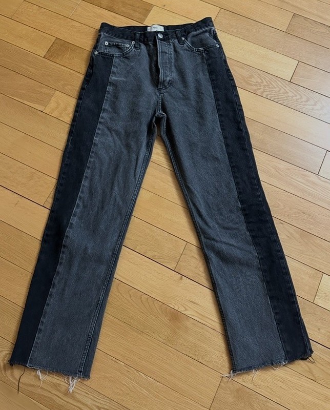 Mango MNG Jeans Womens Size 6 Black Half /Half Straight Leg Raw Hem