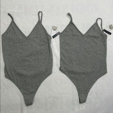 BP Nordstrom V Neck Ribbed Thong Bodysuit PACK OF 2 Heather Grey NWT