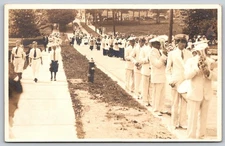 Vintage Catholic Procession Parade Sepia Postcard AZO Stamp Box AA101