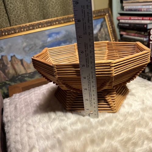Tramp Art Schale Vintage Americana Folk USA Popsicle Sticks hausgemacht Obstkorb - Bild 11 von 11
