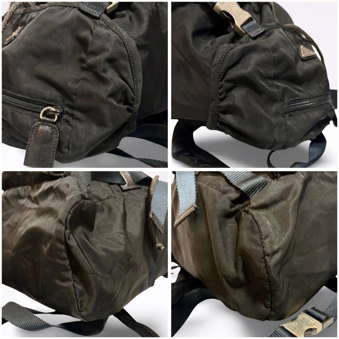 PRADA Backpack Triangle Logo Triangle Plate Black Nylon Men s Women s Unisex f thumbnail 7