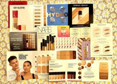 15 FOUNDATION + CONCEALER CARDS SAMPLES ASSORTED OVER 70 SHADES * NEW