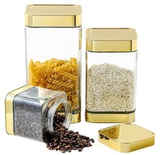 Glass Storage Jars - Kitchen Glass Jars with Sealed Lids - Set of 3
