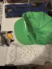 Luigi Disfraz Accesorios Cosplay Sombrero Bigote Guantes Botones Tirantes Adulto