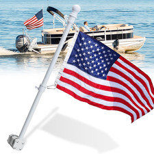 Pontoon Boat Accessories White Flag Pole Kit, 60 in Flag Pole with 12'X18' Ameri