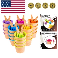Ice Cream Cups with Spoons/Large Plastic Dish with Spoon/Dessert Sundae Froze...