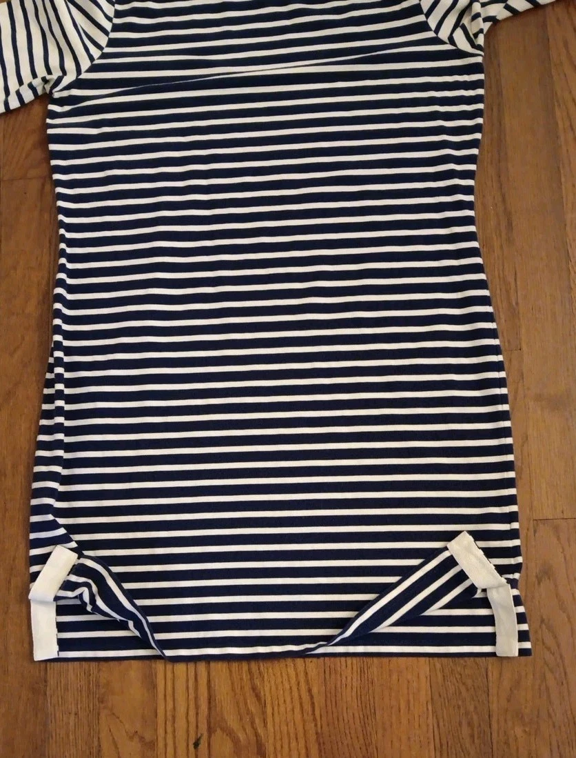 OFF WHITE Abito Vinyard Vines donna taglia M blu navy bianco sporco righe ginocchio costiero us intime ottimeioni