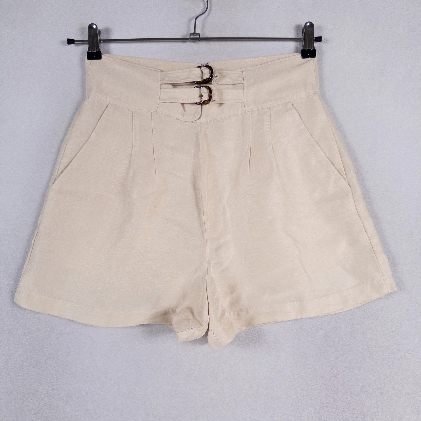 Joie Shorts Womens 8 Cream Linen Blend High Waisted Buckle Detail Coastal Chic