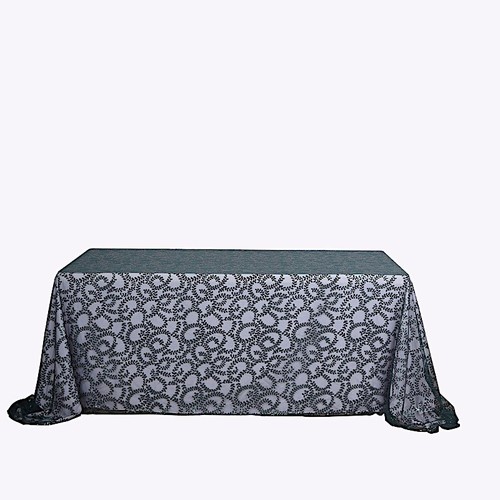 90x156" HUNTER GREEN Sheer Tulle Rectangular TABLECLOTH Embroidered Sequins - Picture 2 of 8