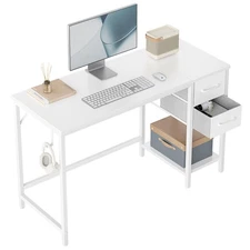 Computer Desk with 2 Drawers, 40 Inch Small Home Office Desk Study Writing Ta...