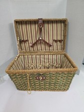Antique Wicker Picnic Basket Green Rattan Clo...