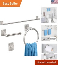 Durable 4-Piece Bathroom Hardware Set in Brushed Nickel - Easy Wall Installation