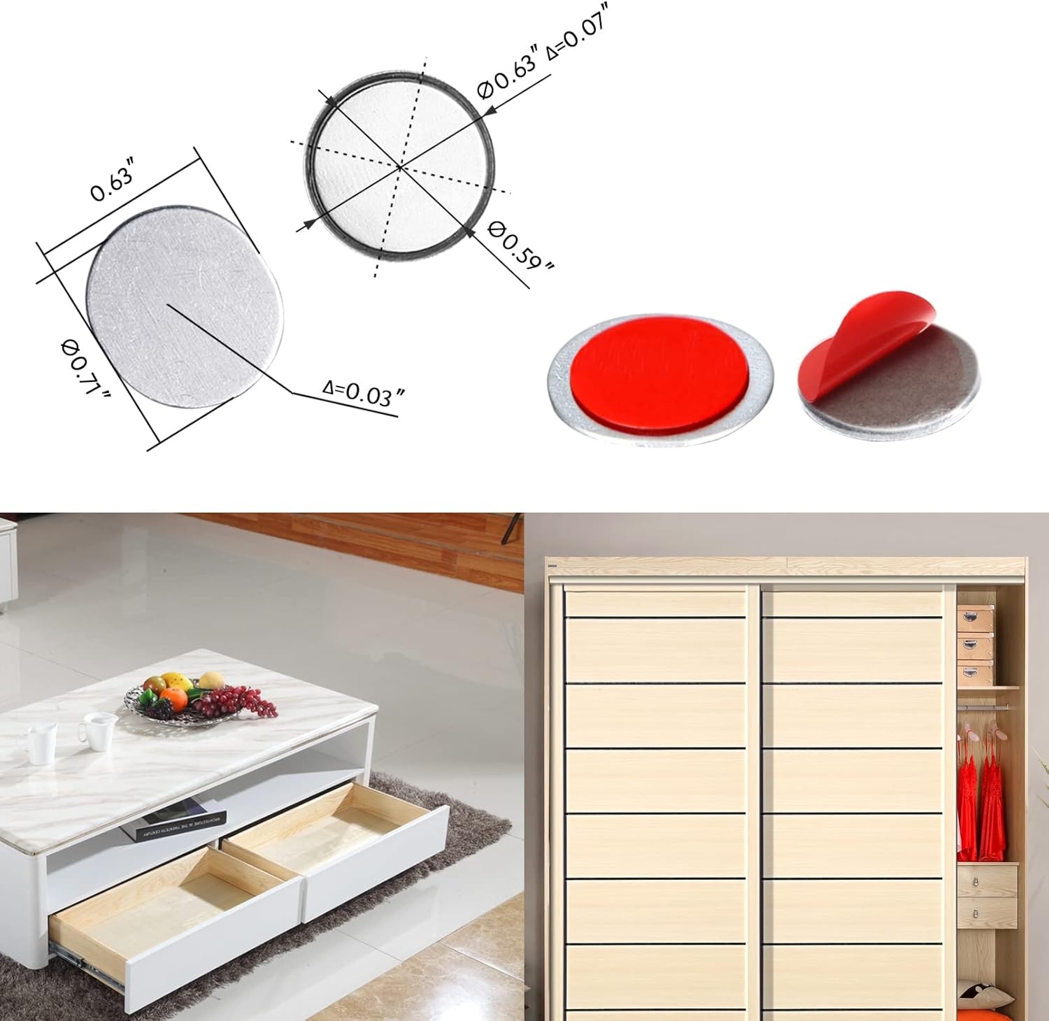 Mousike Magnetic Door Catch Ultra Thin Cabinet Magnets 4 Pack, Silvery white 