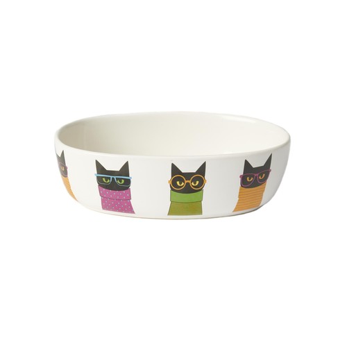 18425 Smart Kitty Oval Stoneware Cat Bowl 6.75-Inch Width and 2.13-Inch Heigh...