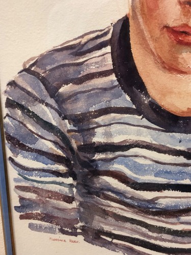 Watercolor Painting of Little Boy in Striped Shirt Painted by Florence Reed - Picture 4 of 12