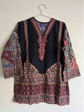 Sana Safinaz Kurta Women s Size M Embroirdred Black Multi Color Tunic 3/4 Sleeve