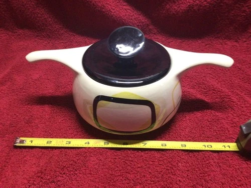 VTG Red Wing Pottery Smart Set 1 Qt Casserole & Matching Lid White/Black/Green