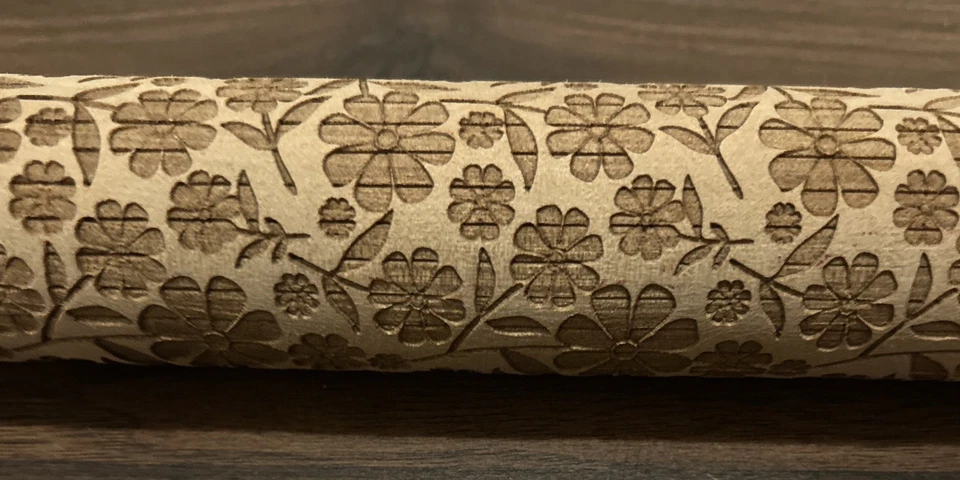 Wood Embossed Rolling Pin With Floral Pattern Vintage Floral Imprint Rolling Pin - Image 2 of 4