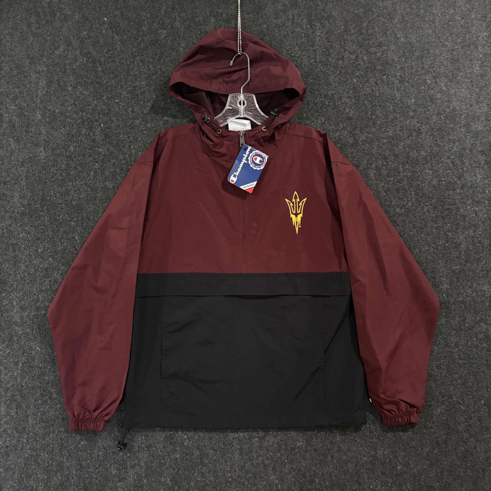 Arizona State Sun Devils Jacket Mens Small Maroon Black Champion Packable Hooded