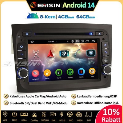 64GB Android 14 Autoradio GPS Navi für Fiat Doblo CarPlay Wifi  DAB+ RDS DVB-T2