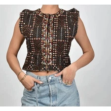 ISABEL MARANT ETOILE Cerza Cardigan in Faded Black Size T2 (L) Embroidered 