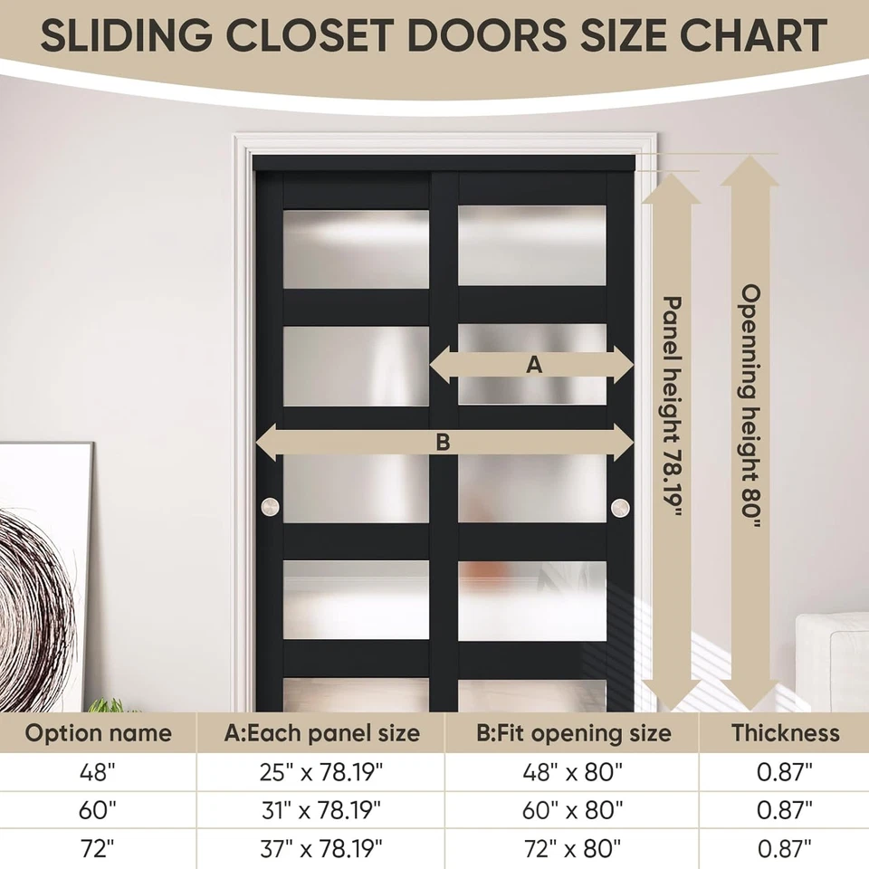 48" X 80" Sliding Closet Door, 5-Lite Frosted Glass Bypass Door with Hardware Ki - Image 4 of 4