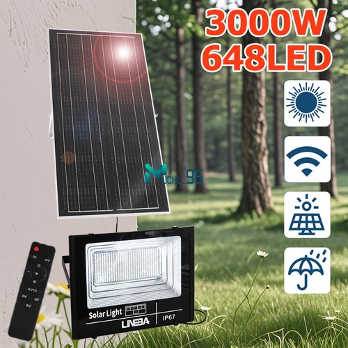 3000W 648LED Solar Flood Light Outdoor Remote 8500K Bright White Wall Lamp IP67 - Picture 22 of 50