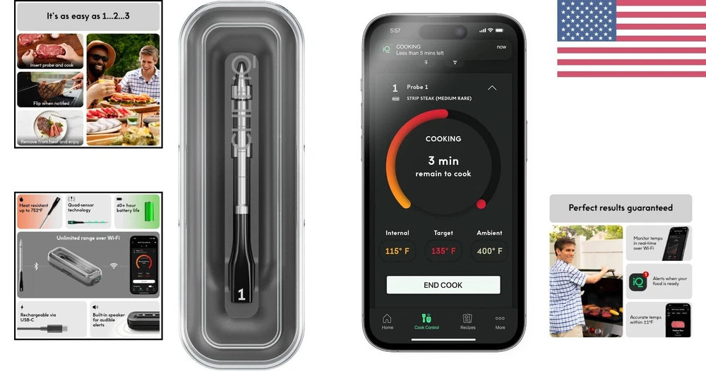 Bluetooth Meat Thermometer with Quad Sensors & Ultra-Thin Probe for Precision Bluetooth Meat Thermometer with Quad Sensors & Ultra-Thin Probe for Precision