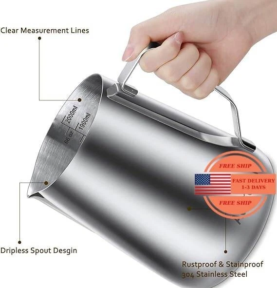 Jarra para espumar leche, jarra humeante de 66 oz máquina de café expreso.nuevo. Foto 2 de 4