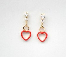 14K Solid Yellow Gold Heart Shape Dangle Earring with Enamel