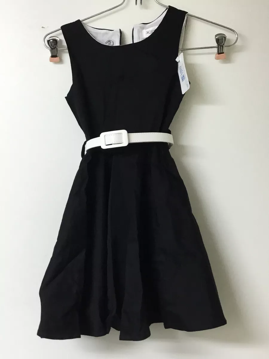 HBB Magic Girls Size 6 50 s Vintage Inspired Black Dress With White Belt NWT