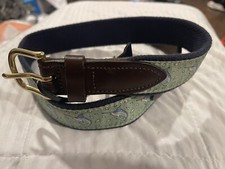 Boys Vineyard Vines Marlin Fish Pattern Green And Leather Belt Sz 26