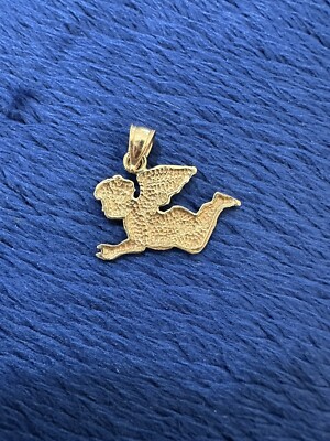 Signed Vintage GN 10k Yellow Gold Cherub Angel Pendant, .75”, 1.5g