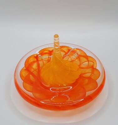 Artisan Drew Montesano Blown Glass Orange Floral Trinket/Ring Holder  Signed🔥