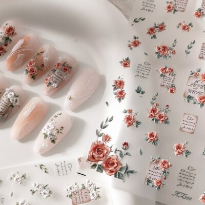 3D Orange Rose Nail Art Aufkleber Blumenmuster Selbstklebend Aufkleber Nagel Zum Selbermachen Dekor