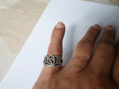 Bague En Argent Massif Avec Motif Couronne Et Zirconiums - Taille 50 - Occasion