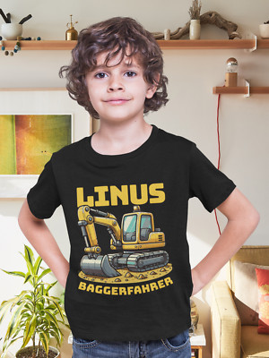 Personalisiertes Kinder Tshirt Bagger Baustellenfahrzeug T-Shirt mit Name Junge