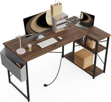 Scrivania ad Angolo con Ciabatta - 120x70cm Tavolino Computer a Forma L Ripiani 