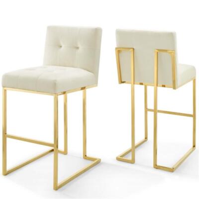 Modway Privy 27.5'' Modern Velvet Bar Stools in Ivory/Gold (Set of 2)