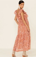 FREE PEOPLE WOMEN'S BONITA FLORAL PRINT FLUTTER SLEEVE MIDI DRESS Size Xs