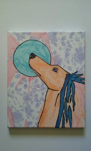 Collage Taschentuch Saluki auf Leinwand, sehr einzigartig Ooak von Cindy A. Conter  - Bild 1 von 2